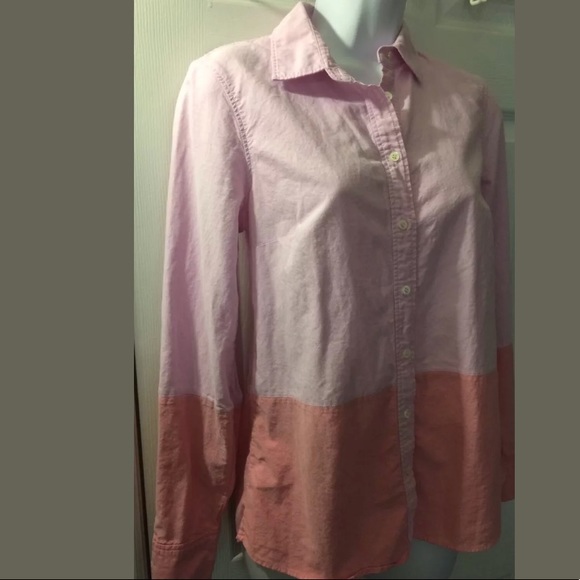 J. CREW Boy Color Block Oxford Shirt Top Blouse Button Down Pink Ted Collared - Picture 3 of 8
